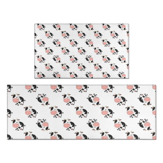 White Cow Flip Pattern Kitchen Rugs Sets Of 2,Anti Fatigue Kitchen Mat Rugs Non Slip Washable,Decorative Kitchen Floor Mats for Kitchen,Sink,Laundry,17"x30"+17"x47"