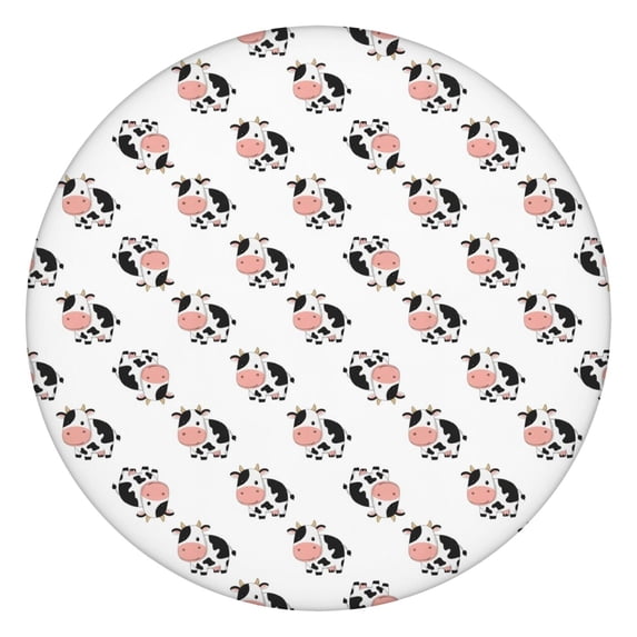 White Cow Flip Pattern Round Fitted Tablecloth with Elastic Edge,Dining Table Cover Waterproof,Outdoor Round Tablecloth for Camping,Dining,Indoor and Outdoor