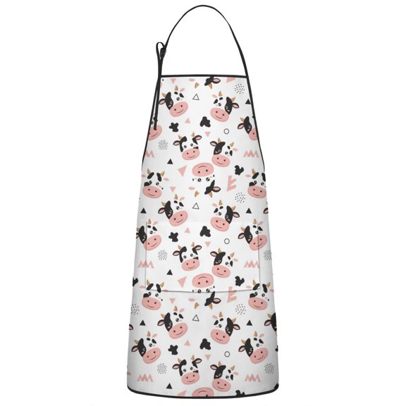 White Cow Geometric Pattern Apron-Garden Aprons for Women with Pockets-Cotton Linen Waterproof Kitchen Cooking Gardening Aprons Adjustable for Kitchen,Cooking,BBQ and Salon 33x27 Inch