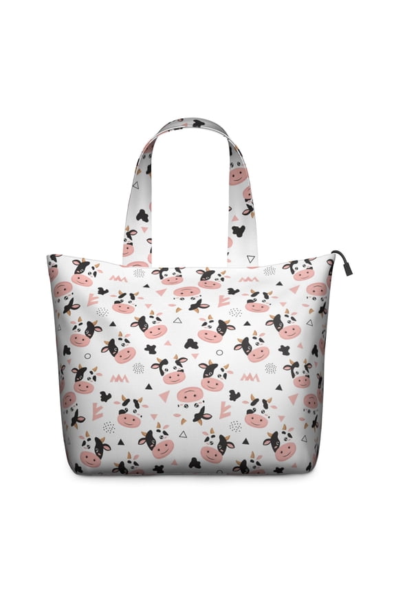 White Cow Geometric Pattern Travel Tote Bags for Women Carry On,Large Weekender Bags for Women Travel,Multi Functional Duffle Bag for Work,Shopping,Sports