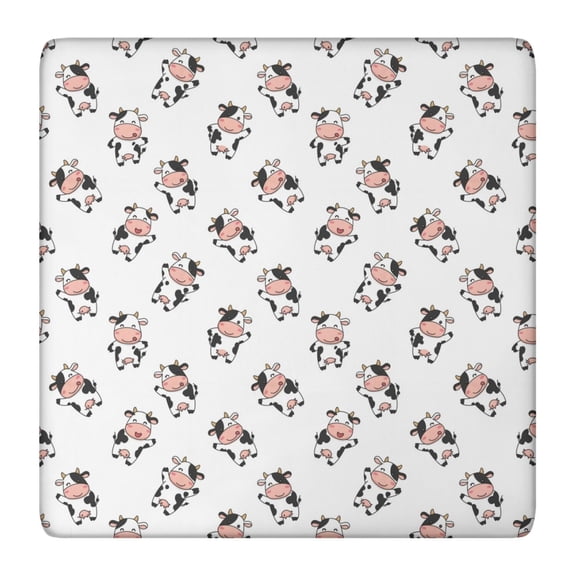 White Cow Happy Cow Pattern Square Fitted Tablecloth with Elastic Edge,Square Table Cover,Washable Elastic Table Cover for Home Kitchen Party Decor 36"x36"