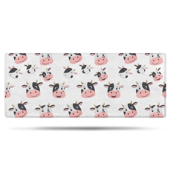 White Cow Happy Face Pattern Bathroom Rugs Mat,Non Slip Microfiber Bathroom Rug,Rubber Backing,Soft Bathroom Mats for Bathroom Floor,Tub and Shower,60x24in(150x60cm)