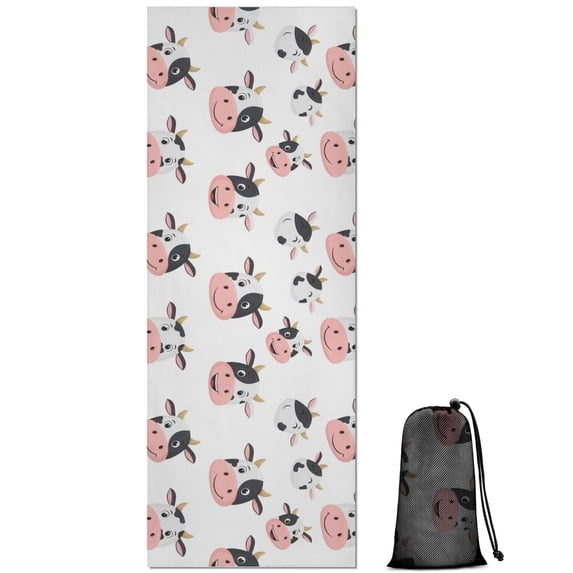 White Cow Happy Face Pattern Hot Yoga Mat Towel Non Slip for Hot Yoga - Quick-Drying Yoga Mat Cover with 4 Corner Pockets with Travel Bag - Hot Yoga Towel Non Slip 74"x26"