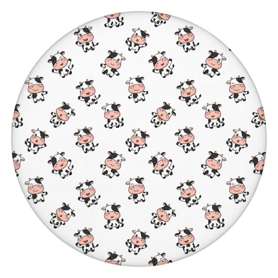 White Cow Happy Pattern Round Fitted Tablecloth with Elastic Edge,Dining Table Cover Waterproof,Outdoor Round Tablecloth for Camping,Dining,Indoor and Outdoor