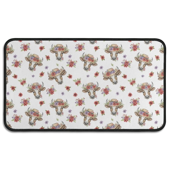 White Cow Hat Flower Pattern Door Rugs,Washable Non Slip Door Mats Indoor,Decorative Door Mats,Entry Mat Indoor for Entrance,Bedroom,Kitchen,Bathroom,30"x17"