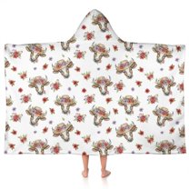 White Cow Hat Flower Pattern Hooded Bath Towel，50"x30" for Ages 3 To 12 Kids, Quick Dry Lightweight Soft Microfiber Hood Beach Towel Cover Up for Kids