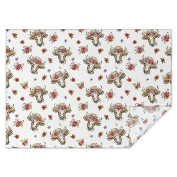 White Cow Hat Flower Pattern Rectangle Tablecloth 60"x84",Waterproof Polyester Rectangle Table Cloth, Wipeable Spillproof Polyester Tablecloth for Dining, Camping, Indoor and Outdoor