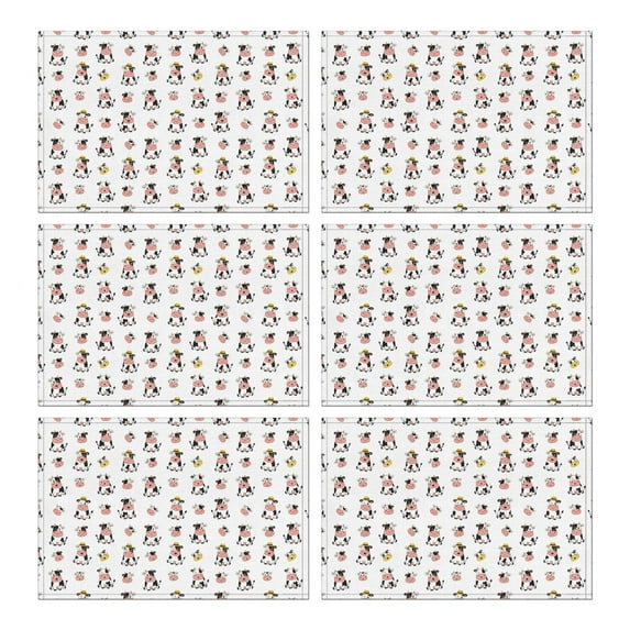 White Cow Hat Pattern Summer Placemats Table Placemats Set Of 6-Linen Kitchen Washable Placemats Table Mats 11.8"x17.7" Non-Slip Heat Resistant