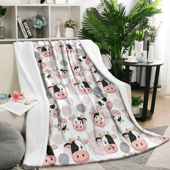 White Cow Head Dot Pattern Blanket,Comfortable Soft Flannel Throw Blanket,All Season,Warm Lightweight Blankets for Sofa Bed Couch Living Room Chair,50"x60"