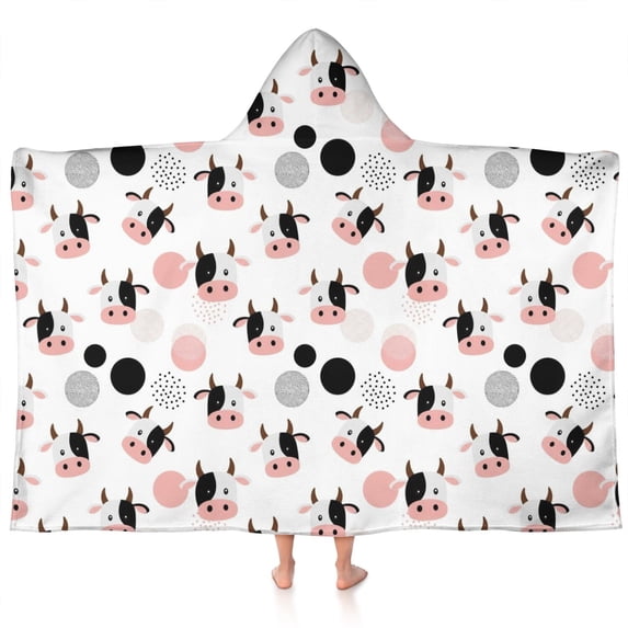White Cow Head Dot Pattern Hooded Bath Towel,60"x35" for Ages 3 To 12 Kids, Quick Dry Lightweight Soft Microfiber Hood Beach Towel Cover Up for Kids