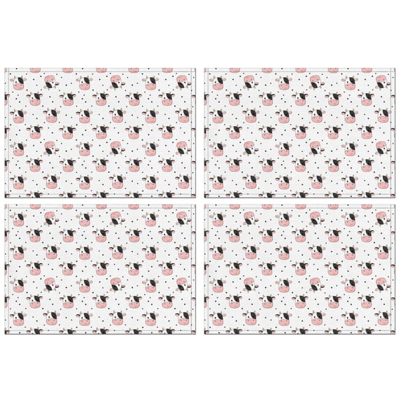 White Cow Head Dot Pattern Summer Placemats Table Placemats Set Of 4-Linen Kitchen Washable Placemats Table Mats 11.8"x17.7" Non-Slip Heat Resistant