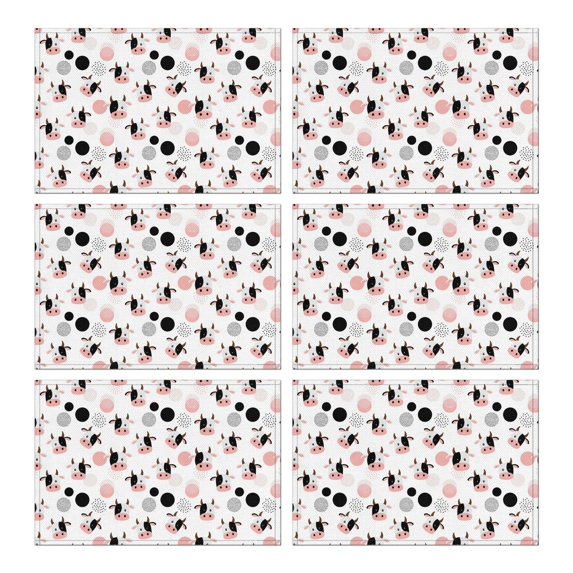 White Cow Head Dot Pattern Summer Placemats Table Placemats Set Of 6-Linen Kitchen Washable Placemats Table Mats 11.8"x17.7" Non-Slip Heat Resistant