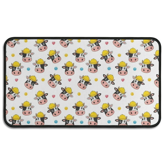 White Cow Head Hat Pattern Door Rugs,Washable Non Slip Door Mats Indoor,Decorative Door Mats,Entry Mat Indoor for Entrance,Bedroom,Kitchen,Bathroom,30"x17"