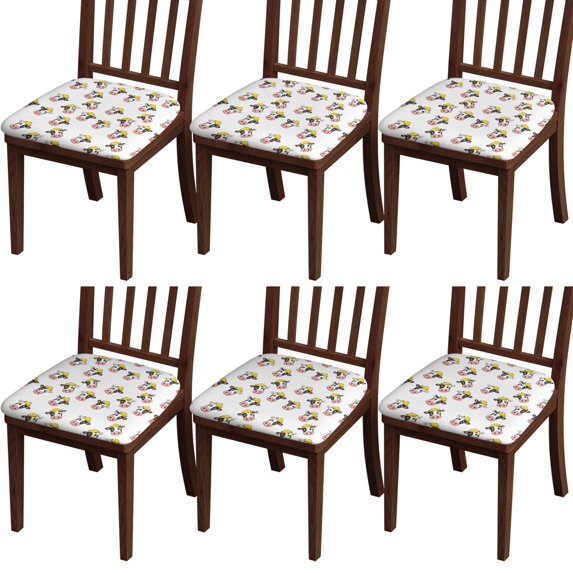 White Cow Head Hat Pattern Seat Covers for Dining Room Chairs Set Of 4,Stretch Printed Washable Chair Seat Cover with Elastic Ties and Button,Removable Waterproof Couch Cushion Covers