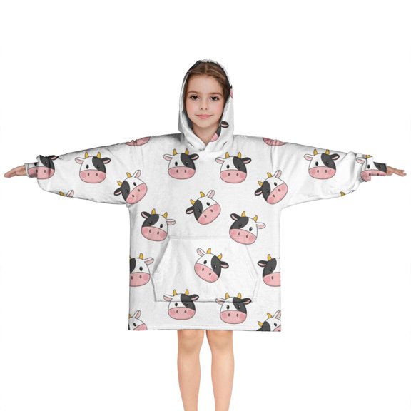 White Cow Head Pattern Blanket Hoodies for Kids 6-13YR Oversize Wearable Blanket Hoodies for Boys Girls Teens