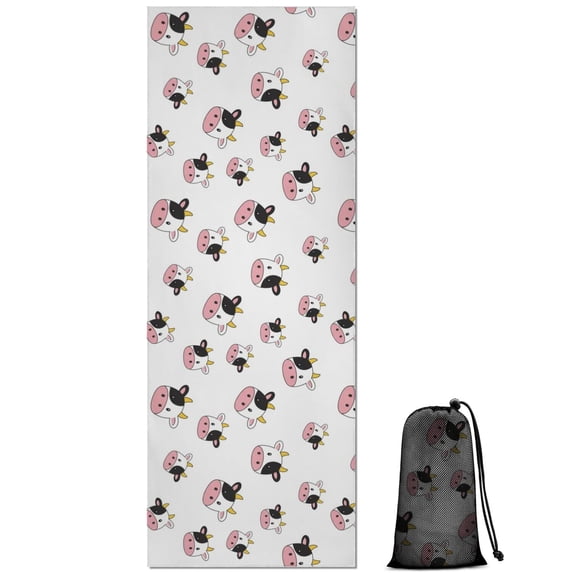 White Cow Head Pattern Hot Yoga Mat Towel Non Slip for Hot Yoga - Quick-Drying Yoga Mat Cover with 4 Corner Pockets with Travel Bag - Hot Yoga Towel Non Slip Grip Moisture Wicking Sweat 70"x26"