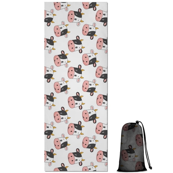 White Cow Head Pattern Hot Yoga Mat Towel Non Slip for Hot Yoga - Quick-Drying Yoga Mat Cover with 4 Corner Pockets with Travel Bag - Hot Yoga Towel Non Slip 74"x26"