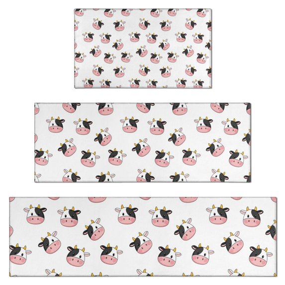 White Cow Head Pattern Kitchen Rugs Sets Of 3,Kitchen Runner Rugs Non Skid Washable,Decorative Kitchen Floor Mats for Kitchen,Sink,Laundry,17"x30"+ 17"x47" + 17"x59"
