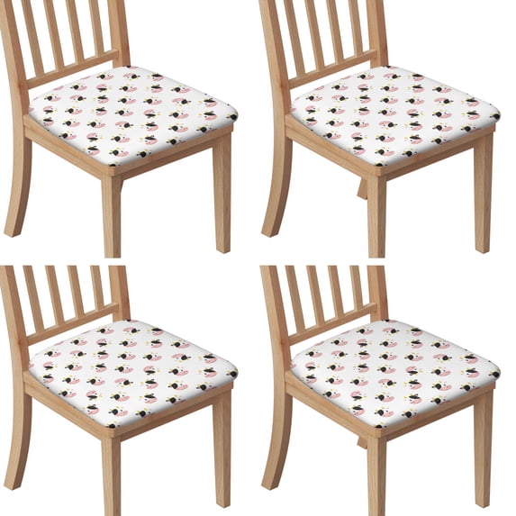 White Cow Head Pattern Seat Covers for Dining Room Chairs Set Of 4,Stretch Printed Washable Chair Seat Cover with Elastic Ties and Button,Removable Waterproof Couch Cushion Covers