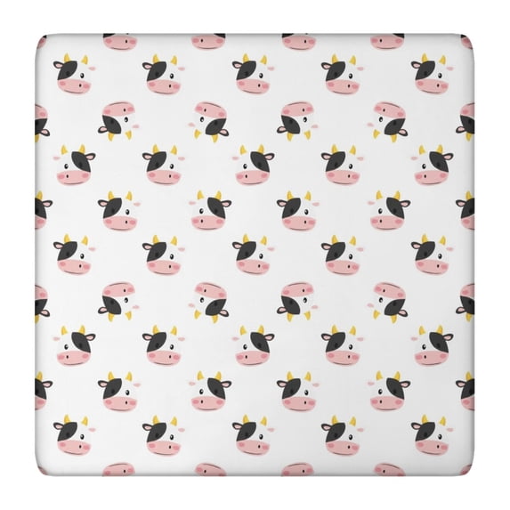 White Cow Head Pattern Square Fitted Tablecloth with Elastic Edge,Square Table Cover,Washable Elastic Table Cover for Home Kitchen Party Decor 36"x36"
