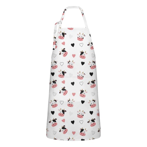 White Cow Heart Pattern Apron-Garden Aprons for Women with Pockets-Cotton Linen Waterproof Kitchen Cooking Gardening Aprons Adjustable for Kitchen,Cooking,BBQ and Salon 33x27 Inch