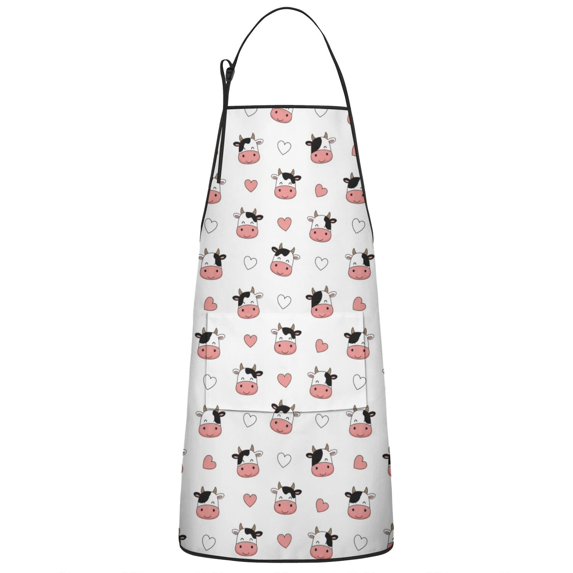 White Cow Heart Pattern Apron-Garden Aprons for Women with Pockets-Cotton Linen Waterproof Kitchen Cooking Gardening Aprons Adjustable for Kitchen,Cooking,BBQ and Salon 33x27 Inch