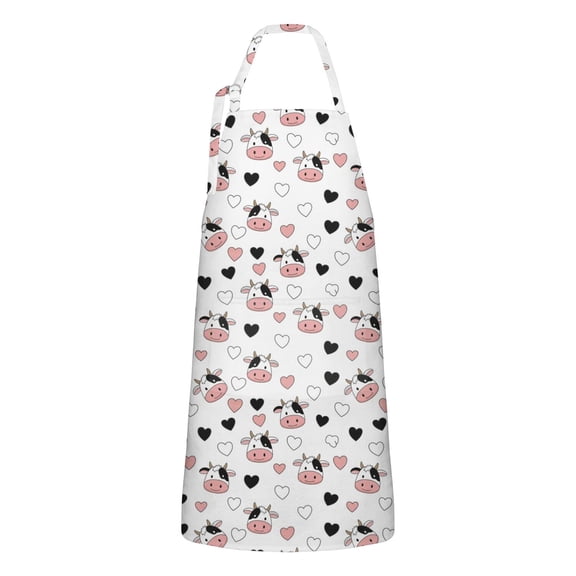 White Cow Heart Pattern Apron-Garden Aprons for Women with Pockets-Cotton Linen Waterproof Kitchen Cooking Gardening Aprons Adjustable for Kitchen,Cooking,BBQ and Salon 33x27 Inch