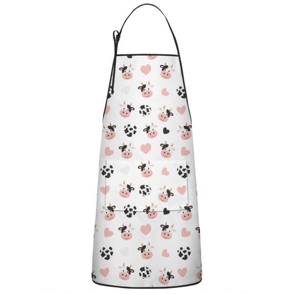 White Cow Heart Pattern Apron-Garden Aprons for Women with Pockets-Cotton Linen Waterproof Kitchen Cooking Gardening Aprons Adjustable for Kitchen,Cooking,BBQ and Salon 33x27 Inch