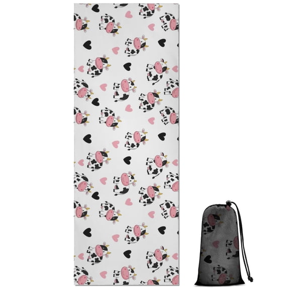 White Cow Heart Pattern Hot Yoga Mat Towel Non Slip for Hot Yoga - Quick-Drying Yoga Mat Cover with 4 Corner Pockets with Travel Bag - Hot Yoga Towel Non Slip 74"x26"