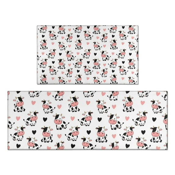 White Cow Heart Pattern Kitchen Rugs Sets Of 2,Anti Fatigue Kitchen Mat Rugs Non Slip Washable,Decorative Kitchen Floor Mats for Kitchen,Sink,Laundry,17"x30"+17"x47"