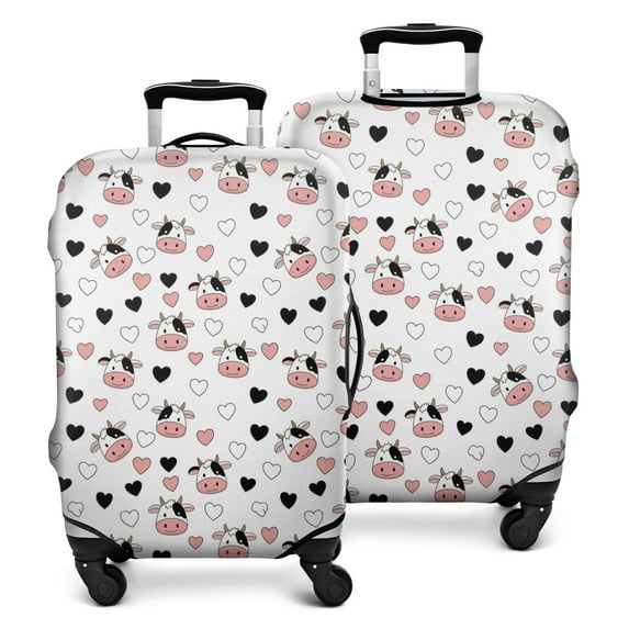 White Cow Heart Pattern Luggage Cover Fashion Suitcase Cover Baggage Covers Fit 25-28 Inch Luggage (Go Travel)