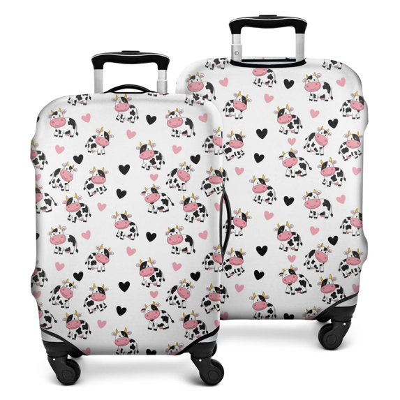White Cow Heart Pattern Luggage Cover Fashion Suitcase Cover Baggage Covers Fit 25-28 Inch Luggage (Go Travel)
