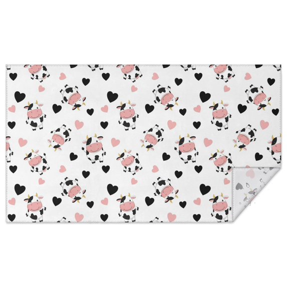 White Cow Heart Pattern Rectangle Tablecloth 60"x102",Waterproof Polyester Rectangle Table Cloth, Wipeable Spillproof Polyester Tablecloth for Dining, Camping, Indoor and Outdoor