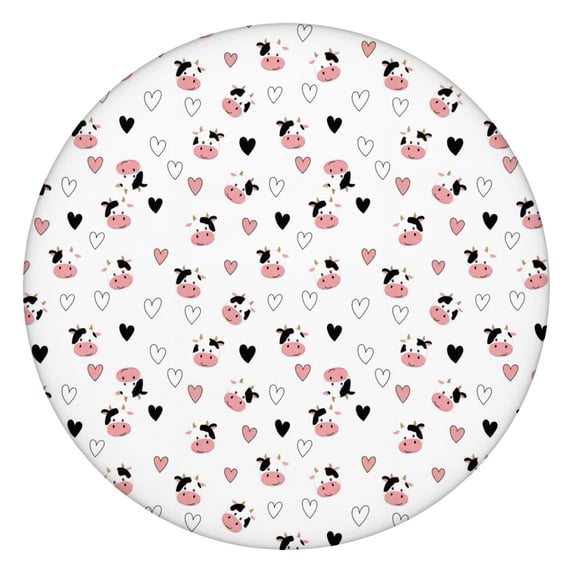 White Cow Heart Pattern Round Fitted Tablecloth with Elastic Edge,Dining Table Cover Waterproof,Outdoor Round Tablecloth for Camping,Dining,Indoor and Outdoor