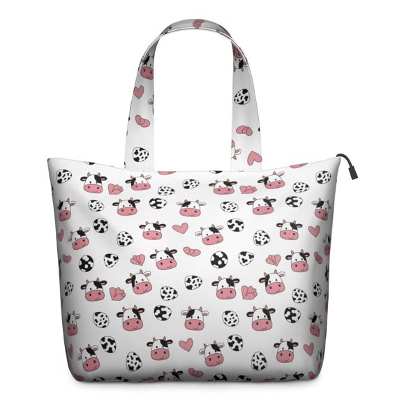 White Cow Heart Pattern Travel Tote Bags for Women Carry On,Large Weekender Bags for Women Travel,Multi Functional Duffle Bag for Work,Shopping,Sports