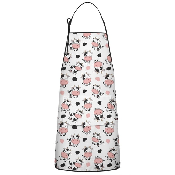 White Cow Heart Spot Pattern Apron-Garden Aprons for Women with Pockets-Cotton Linen Waterproof Kitchen Cooking Gardening Aprons Adjustable for Kitchen,Cooking,BBQ and Salon 33x27 Inch