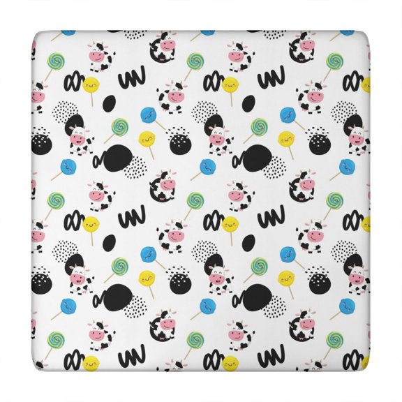 White Cow Lollipop Pattern Square Fitted Tablecloth with Elastic Edge,Square Table Cover,Washable Elastic Table Cover for Home Kitchen Party Decor 34"x34"