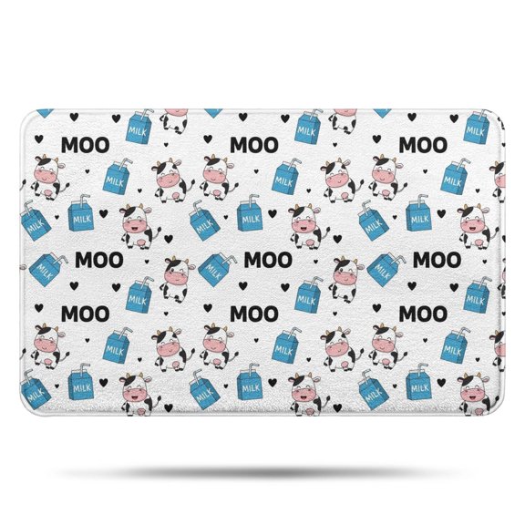 White Cow Milk Box Moo Pattern Bathroom Rugs Mat,Non Slip Microfiber Bathroom Rug,Rubber Backing,Soft Bathroom Mats for Bathroom Floor,Tub and Shower,17x27in(43x68cm)