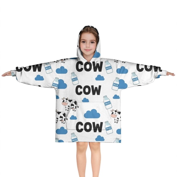 White Cow Milk Cloud Pattern Blanket Hoodies for Kids 6-13YR Oversize Wearable Blanket Hoodies for Boys Girls Teens