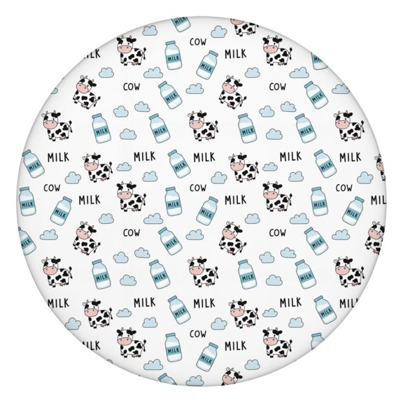 White Cow Milk Cloud Pattern Round Fitted Tablecloth with Elastic Edge,Dining Table Cover Waterproof,Outdoor Round Tablecloth for Camping,Dining,Indoor and Outdoor