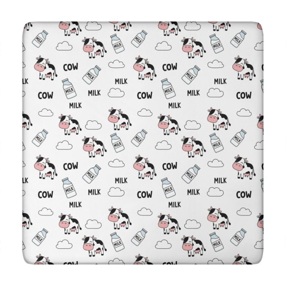White Cow Milk Cloud Pattern Square Fitted Tablecloth with Elastic Edge,Square Table Cover,Washable Elastic Table Cover for Home Kitchen Party Decor 34"x34"