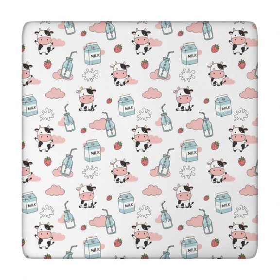 White Cow Milk Cloud Pattern Square Fitted Tablecloth with Elastic Edge,Square Table Cover,Washable Elastic Table Cover for Home Kitchen Party Decor 34"x34"