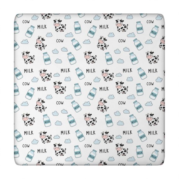 White Cow Milk Cloud Pattern Square Fitted Tablecloth with Elastic Edge,Square Table Cover,Washable Elastic Table Cover for Home Kitchen Party Decor 34"x34"