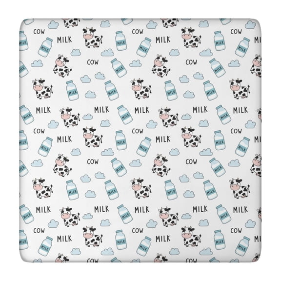 White Cow Milk Cloud Pattern Square Fitted Tablecloth with Elastic Edge,Square Table Cover,Washable Elastic Table Cover for Home Kitchen Party Decor 36"x36"