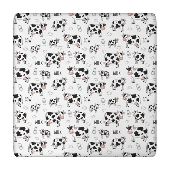 White Cow Milk Cow Pattern Square Fitted Tablecloth with Elastic Edge,Square Table Cover,Washable Elastic Table Cover for Home Kitchen Party Decor 34"x34"