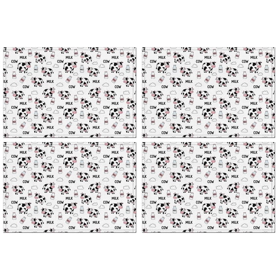 White Cow Milk Cow Pattern Summer Placemats Table Placemats Set Of 4-Linen Kitchen Washable Placemats Table Mats 11.8"x17.7" Non-Slip Heat Resistant