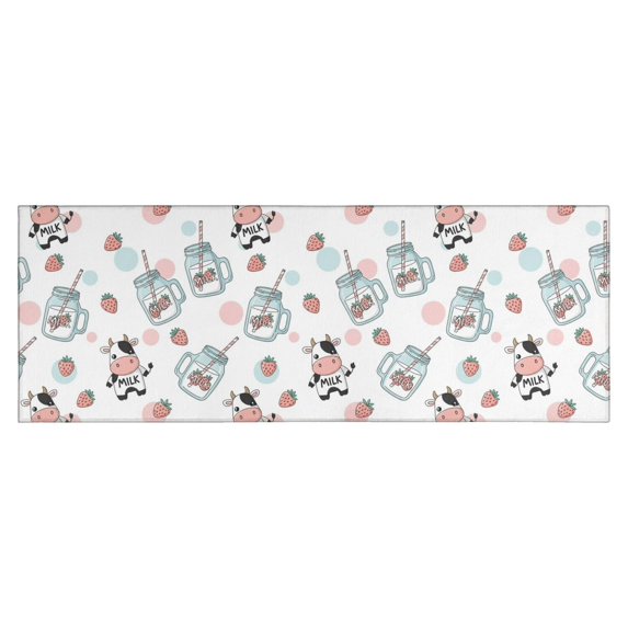 White Cow Milk Jar Pattern Kitchen Rug Mat,Kitchen Runner Rugs Non Skid Washable,Decorative Kitchen Floor Mats for Kitchen,Sink,Laundry,17"X47"