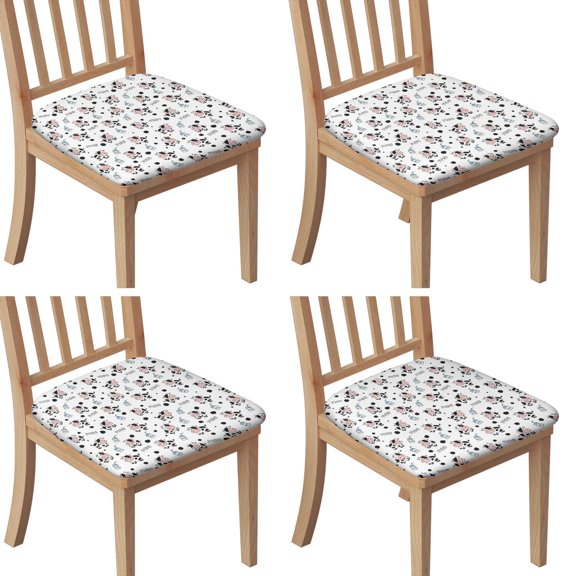 White Cow Milk Moo Pattern Seat Covers for Dining Room Chairs Set Of 4,Stretch Printed Washable Chair Seat Cover with Elastic Ties and Button,Removable Waterproof Couch Cushion Covers