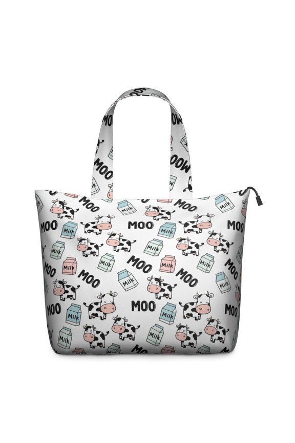 White Cow Milk Moo Pattern Travel Tote Bags for Women Carry On,Large Weekender Bags for Women Travel,Multi Functional Duffle Bag for Work,Shopping,Sports