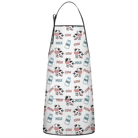 White Cow Milk Pattern Apron-Garden Aprons for Women with Pockets-Cotton Linen Waterproof Kitchen Cooking Gardening Aprons Adjustable for Kitchen,Cooking,BBQ and Salon 33x27 Inch